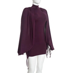 Puff Sleeve Turtleneck Open Back Mini Dress