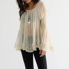 Sheer Chiffon Smocked Cuff Blouse