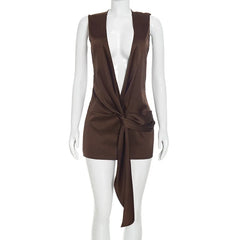 Plunging Neck Knot Front Mini Dress