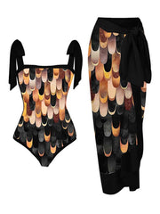 Floral Print Tie-Strap Bikini and Sarong Set