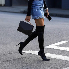 Black Over-the-knee Thin Heels Sock Boots