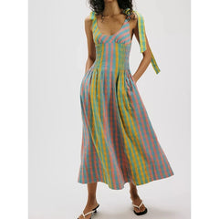 Smocked bodice plaid midi dress