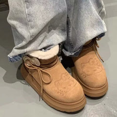 Brown cartoon print faux fur lined short boots