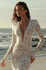 Lace Plunge Neck Maxi Dress