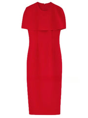 Red dress with a unique neckline design 