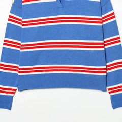 Striped Polo Collar Knit Top