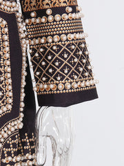Embellished Beaded Geometric Print Coat