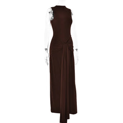 Mock Neck Knotted Waist Maxi Dress