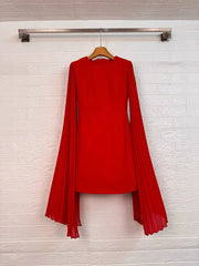 Pleated Cape Sleeve Mini Sheath Dress