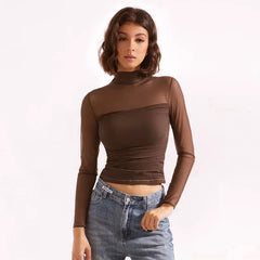 Stand Collar Long Sleeve Sheer Top
