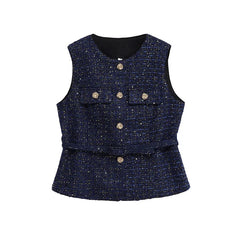 Tweed Belted Sleeveless Top