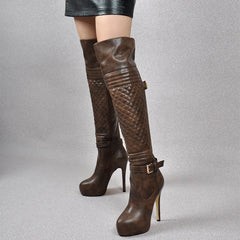 Quilted Over The Knee High Heel Boots