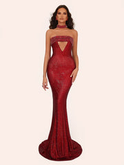 Strapless diamond embellished gown dress