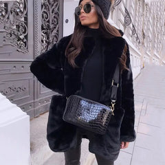 Plush Lapel Collar Thick Fur Long Coats