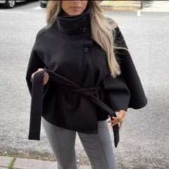 Stand Collar Belted Cape Coat