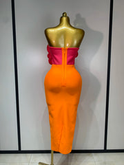 3d Rose Applique Bandage Long Dress