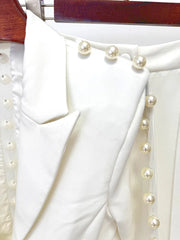 Pearl Embellished Mesh Panel Blazer and Wide Leg Pants Set
