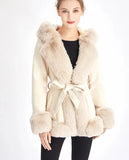Furry Hood Suede Coat With Belt Thick Jackets for Women