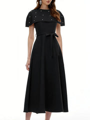 Embellished Cape A-Line Midi Dress