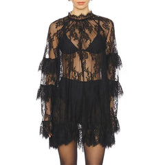 Black lace dress on a white background