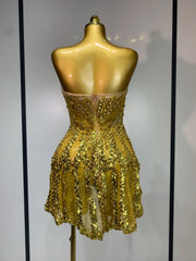 Strapless sequined diamond embellished mini dress back view