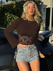 Lace Waist Trim Flare Sleeve Top