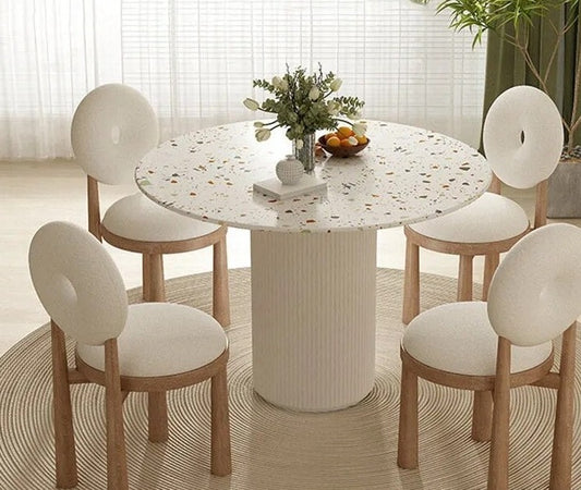 Slate Solid Wood Round Dining Table and Chair Set 