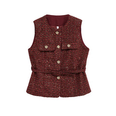 Tweed Belted Sleeveless Top