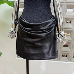 Black Floral Detail Strappy Satin Drawstring Mini Dress