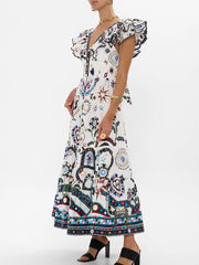 Woman wearing a colorful patterned dress