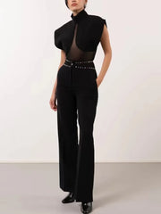 High Neck Mesh Patchwork Bodysuit