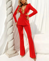 Red Cut Out Blazer And Trousers Set Golden Atelier 3