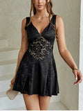 Black Lace V-Neck Mini Dress