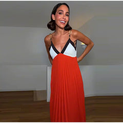 Colorblock Chain Strap Maxi Dress