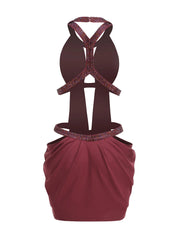Embellished Halter Neck Cut Out Mini Dress