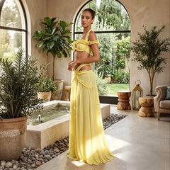 Halter Ruffle Crop Top and Cutout Maxi Skirt