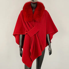 Fur Collar Knit Poncho