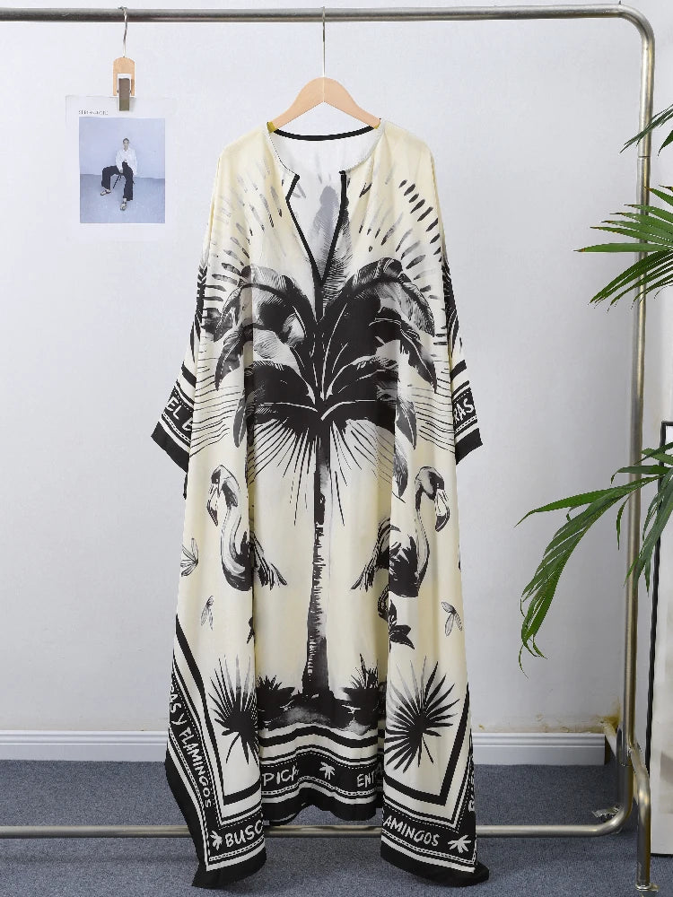 Flamingo print maxi dress on hanger
