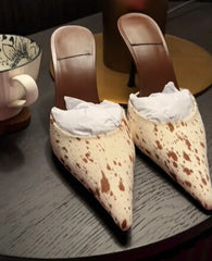 Cow Print Stiletto Mule Heels
