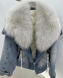 Denim Fur Collar Detachable Goose Down Filling Inner Lining Jacket