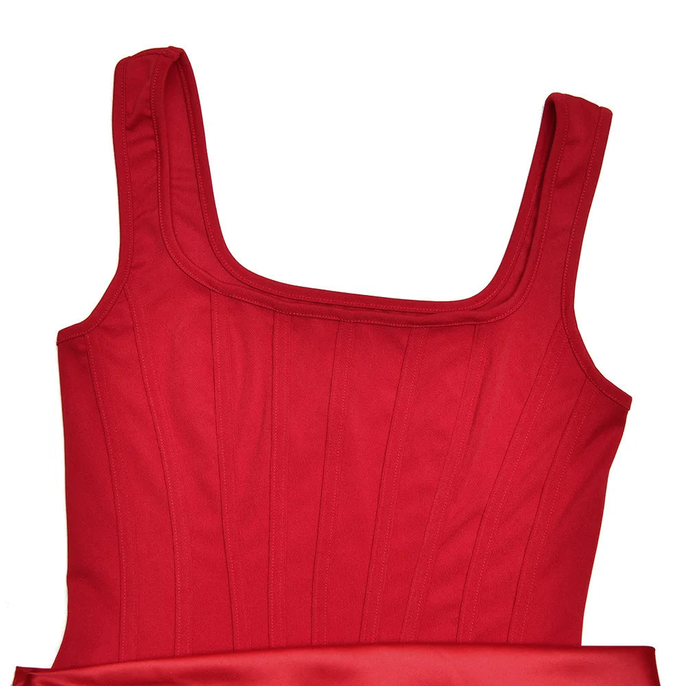 Red sleeveless top on a white background