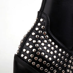 Studded Pointed Toe Block Heel Ankle Boots
