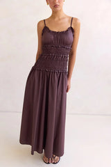 Spaghetti Strap Ruffle Smocked Bodice A-Line Maxi Dress