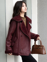 Faux Fur Turn-down Collar Spliced Wool Coat