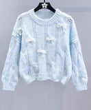 Knitted Cropped Sweet Bow Hollow Out O-neck Sweater