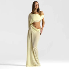 Draped Cutout One Shoulder Maxi Dress