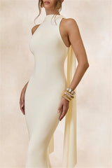 Halter Neck Cape Drape Mermaid Maxi Dress