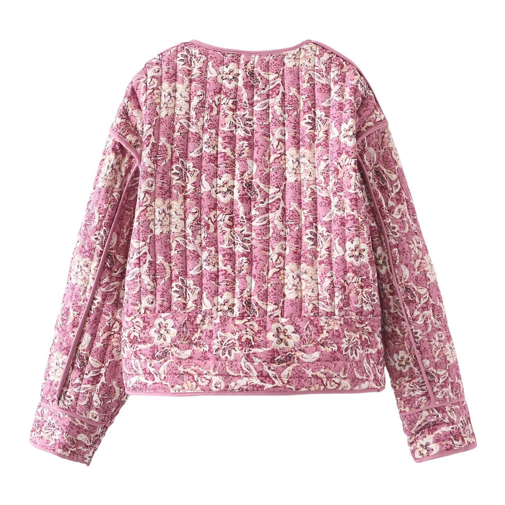 Floral quilted puffer jacket, back view