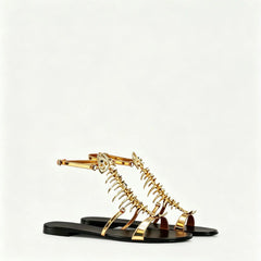 Fishbone Embellished Flat Sandals