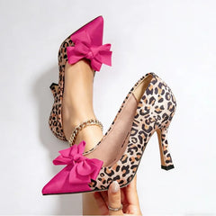Leopard Print Bow Pointed Toe Pumps
